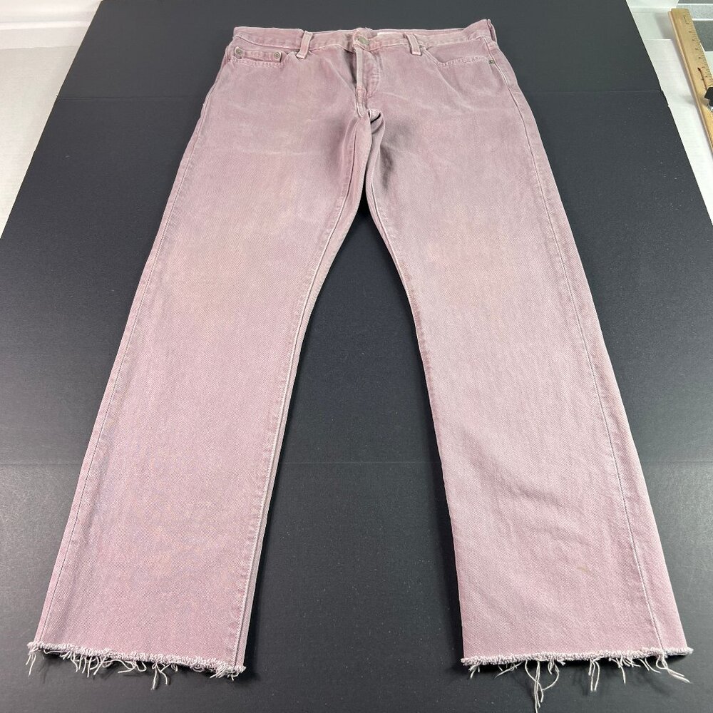 Y2K Levis Jeans Women 33x28* Mid Rise Ankle Straight Purple Raw Hem Denim Tag 29